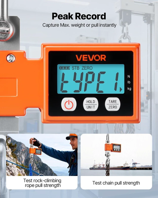 Alt view image 4 of 8 - VEVOR Digital Crane Scale, 1100 lbs/500 kg Max Capacity, Heavy Duty Industrial Hanging Scale with Cast Aluminum Case & LCD Display, 0.2 lbs Division & 3 Unit Switch, Auto-Off Setting for Garage