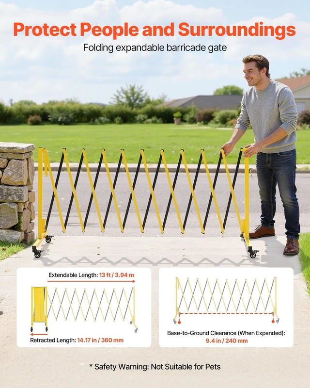 Alt view image 3 of 8 - VEVOR Industrial Expandable Barricade, 13FT Expandable Safety Barrier, Flaxible Mobile Barricade with Locking Casters, Portable Folding Security Gate Traffic Fence for Driveway Warehouse Elevator