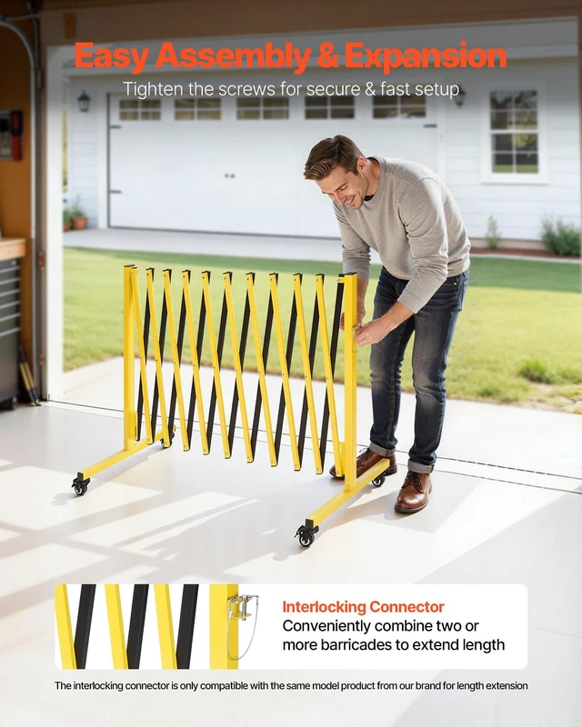 Alt view image 5 of 8 - VEVOR Industrial Expandable Barricade, 13FT Expandable Safety Barrier, Flaxible Mobile Barricade with Locking Casters, Portable Folding Security Gate Traffic Fence for Driveway Warehouse Elevator