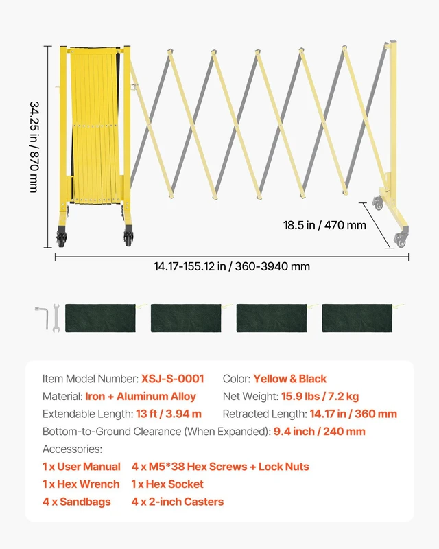 Alt view image 7 of 8 - VEVOR Industrial Expandable Barricade, 13FT Expandable Safety Barrier, Flaxible Mobile Barricade with Locking Casters, Portable Folding Security Gate Traffic Fence for Driveway Warehouse Elevator