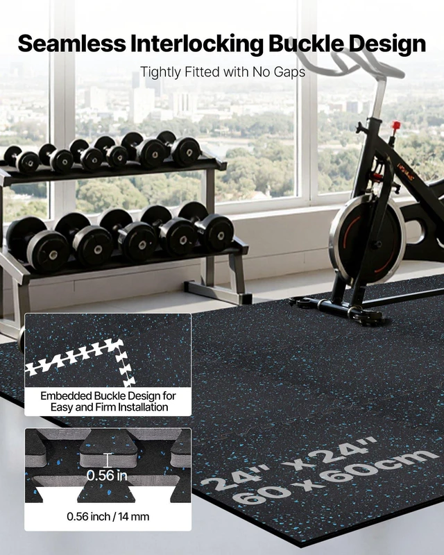 Alt view image 5 of 8 - VEVOR Puzzle Exercise Mat, 24 PCS Fitness Equipment Mats, 24 x 24 x 0.56 in, High-Density EVA Foam Mat Set, Interlocking Rubber Soft Tiles, Protective Floor Padding with Blue Dots for Home Gym Office