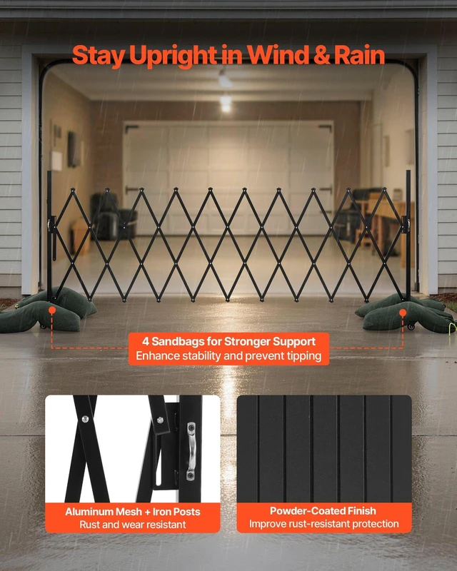 Alt view image 2 of 8 - VEVOR Expandable Barricade, 11FT Expandable Safety Barrier, Flexible Mobile Barricade with Locking Casters, Portable Folding Security Gate Metal Traffic Fence for Patio Garden Stairway