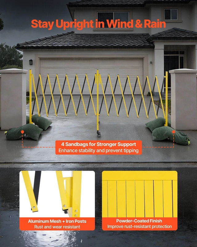 Alt view image 2 of 8 - VEVOR Double Expandable Barricades, 25FT Industrial Safety Barriers, Flexible Mobile Barricade with Locking Casters, Portable Folding Security Gate Metal Traffic Fence for Driveway Warehouse Elevator