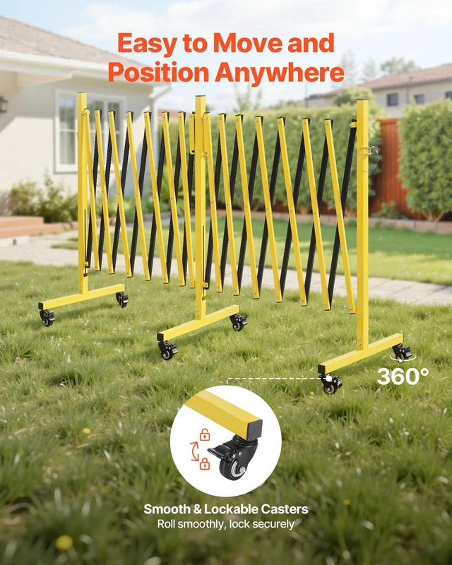 Alt view image 4 of 8 - VEVOR Double Expandable Barricades, 25FT Industrial Safety Barriers, Flexible Mobile Barricade with Locking Casters, Portable Folding Security Gate Metal Traffic Fence for Driveway Warehouse Elevator