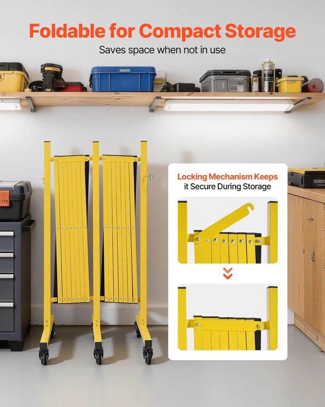 Alt view image 6 of 8 - VEVOR Double Expandable Barricades, 25FT Industrial Safety Barriers, Flexible Mobile Barricade with Locking Casters, Portable Folding Security Gate Metal Traffic Fence for Driveway Warehouse Elevator