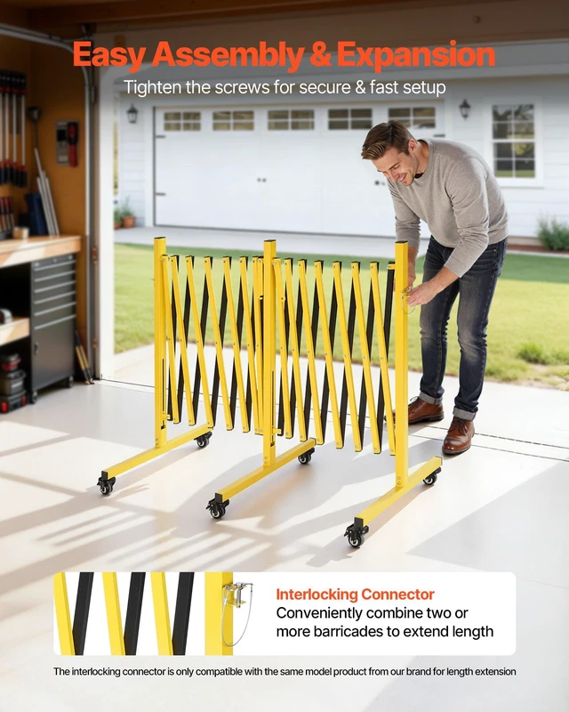 Alt view image 5 of 8 - VEVOR Double Expandable Barricades, 25FT Industrial Safety Barriers, Flexible Mobile Barricade with Locking Casters, Portable Folding Security Gate Metal Traffic Fence for Driveway Warehouse Elevator
