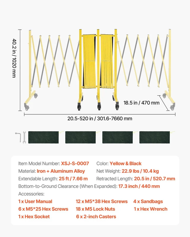 Alt view image 7 of 8 - VEVOR Double Expandable Barricades, 25FT Industrial Safety Barriers, Flexible Mobile Barricade with Locking Casters, Portable Folding Security Gate Metal Traffic Fence for Driveway Warehouse Elevator