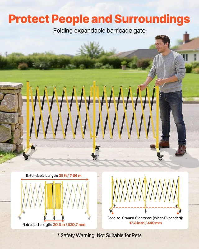 Alt view image 3 of 8 - VEVOR Double Expandable Barricades, 25FT Industrial Safety Barriers, Flexible Mobile Barricade with Locking Casters, Portable Folding Security Gate Metal Traffic Fence for Driveway Warehouse Elevator