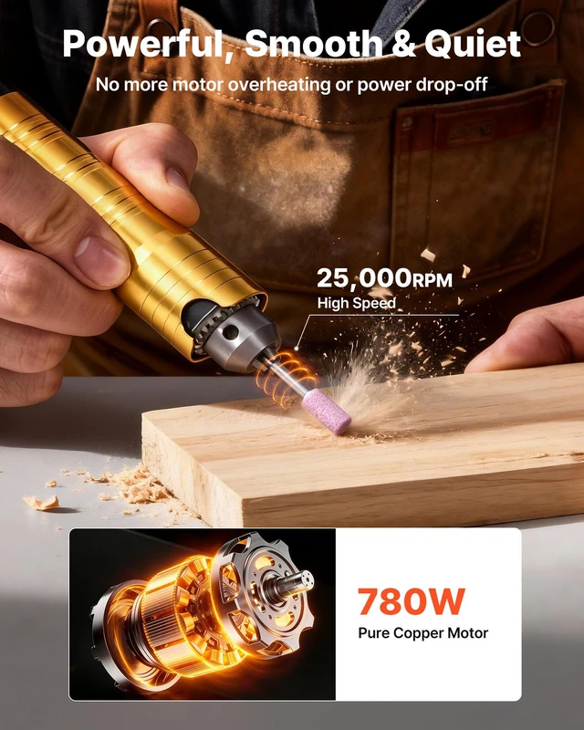 Alt view image 2 of 8 - VEVOR Flex Shaft Grinder, 780W 25000RPM Electric Flex Shaft Rotary Tool, Foot-Pedal Control Hanging Carver Grinder with 112PCS Accessory Kit for Sanding Buffing Polishing Cutting