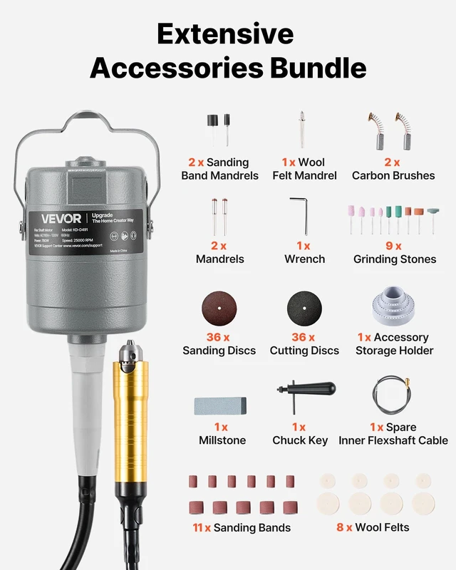 Alt view image 4 of 8 - VEVOR Flex Shaft Grinder, 780W 25000RPM Electric Flex Shaft Rotary Tool, Foot-Pedal Control Hanging Carver Grinder with 112PCS Accessory Kit for Sanding Buffing Polishing Cutting
