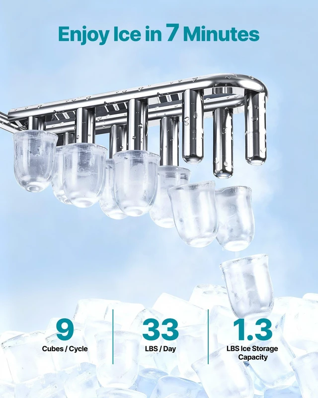 Alt view image 3 of 8 - VEVOR Water Dispenser with Ice Maker, 3-in-1 Floor-Standing Water Dispenser, 33 LBS/24H, 9 Cubes/7 Min Fast Ice Making with 1.3 LBS Storage, Bullet Ice-Cubes & Cold-Water, for Home, Kitchen, Party