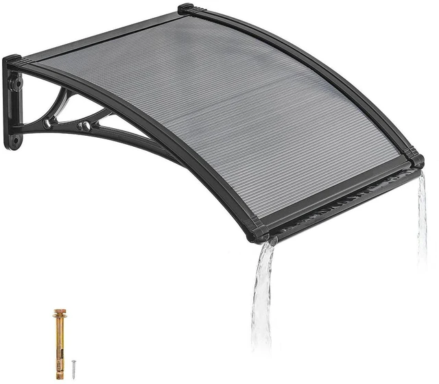 Main image of VEVOR Awnings for Door Entrance, 24 x 24 in, Exterior Front Door Window Awnings with Drainage & ABS Bracket, Rain Snow Sun Protection, Overhang Polycarbonate Door Canopy for Porch Patio, Smoky Gray