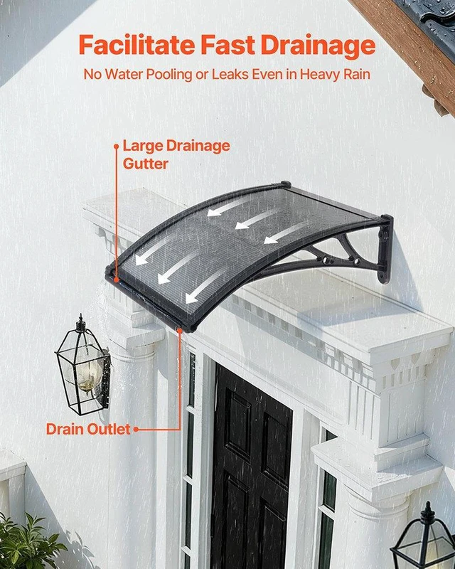Alt view image 2 of 8 - VEVOR Awnings for Door Entrance, 24 x 24 in, Exterior Front Door Window Awnings with Drainage & ABS Bracket, Rain Snow Sun Protection, Overhang Polycarbonate Door Canopy for Porch Patio, Smoky Gray