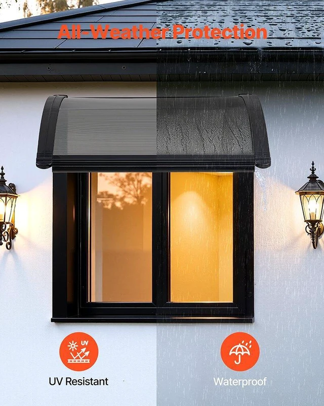 Alt view image 3 of 8 - VEVOR Awnings for Door Entrance, 24 x 24 in, Exterior Front Door Window Awnings with Drainage & ABS Bracket, Rain Snow Sun Protection, Overhang Polycarbonate Door Canopy for Porch Patio, Smoky Gray