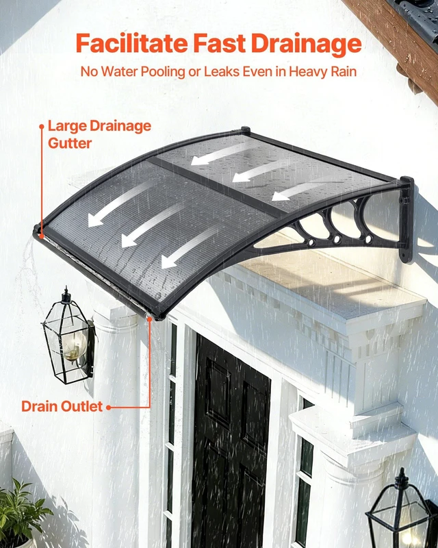 Alt view image 2 of 8 - VEVOR Awnings for Door Entrance, 30 x 39 in, Exterior Front Door Window Awnings with Drainage & ABS Bracket, Rain Snow Sun Protection, Overhang Polycarbonate Door Canopy for Porch Patio, Smoky Gray