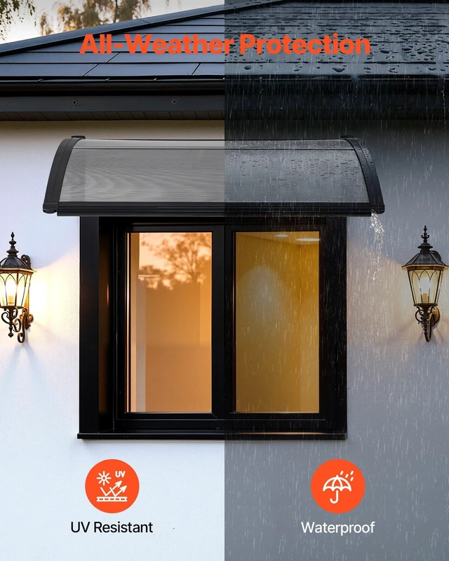 Alt view image 3 of 8 - VEVOR Awnings for Door Entrance, 30 x 39 in, Exterior Front Door Window Awnings with Drainage & ABS Bracket, Rain Snow Sun Protection, Overhang Polycarbonate Door Canopy for Porch Patio, Smoky Gray