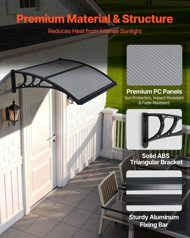 Alt view image 4 of 8 - VEVOR Awnings for Door Entrance, 30 x 39 in, Exterior Front Door Window Awnings with Drainage & ABS Bracket, Rain Snow Sun Protection, Overhang Polycarbonate Door Canopy for Porch Patio, Smoky Gray