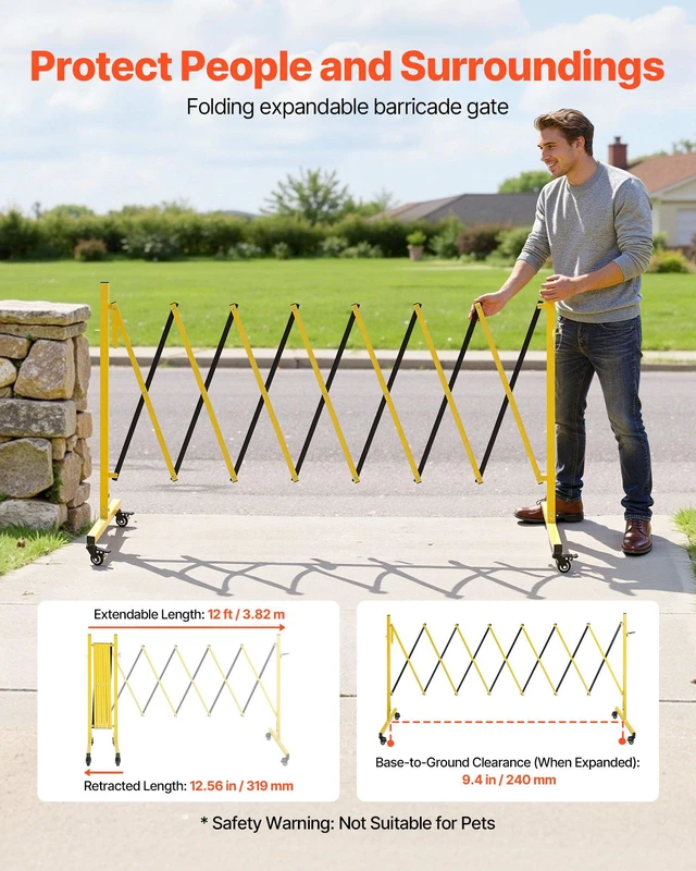 Alt view image 3 of 8 - VEVOR Industrial Expandable Barricade, 12FT Expandable Safety Barrier, Flaxible Mobile Barricade with Locking Casters, Portable Folding Security Gate Traffic Fence for Driveway Warehouse Elevator