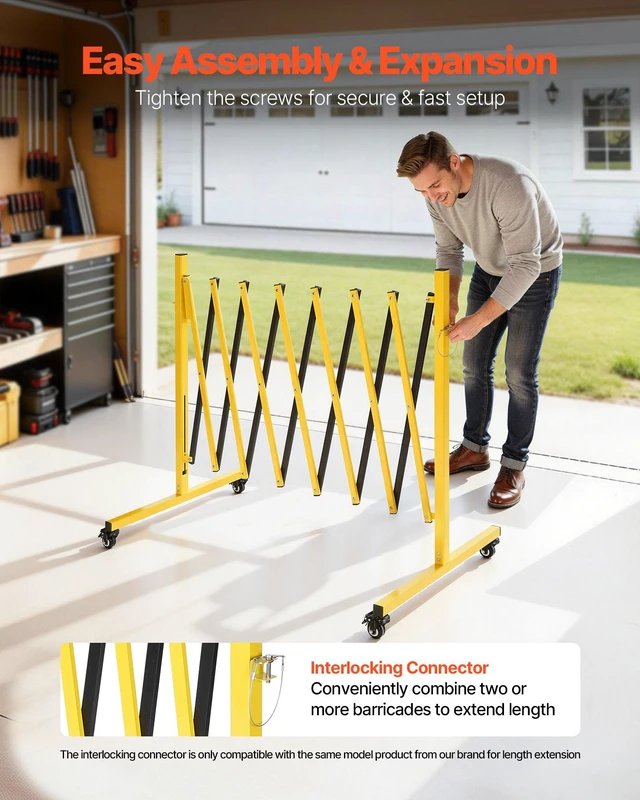 Alt view image 5 of 8 - VEVOR Industrial Expandable Barricade, 12FT Expandable Safety Barrier, Flaxible Mobile Barricade with Locking Casters, Portable Folding Security Gate Traffic Fence for Driveway Warehouse Elevator