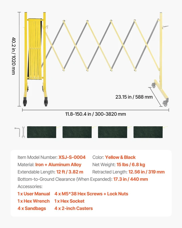 Alt view image 7 of 8 - VEVOR Industrial Expandable Barricade, 12FT Expandable Safety Barrier, Flaxible Mobile Barricade with Locking Casters, Portable Folding Security Gate Traffic Fence for Driveway Warehouse Elevator