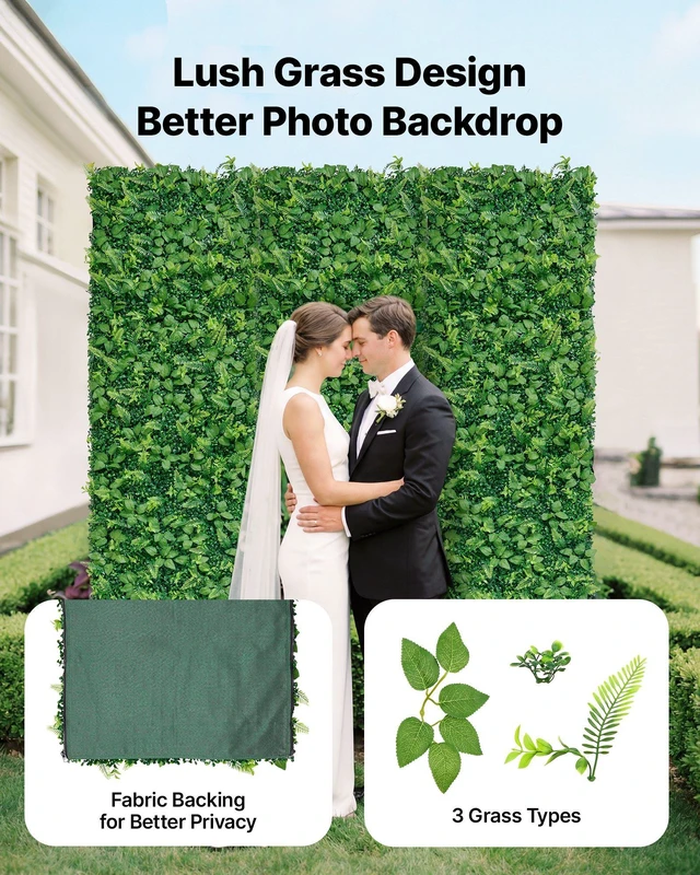 Alt view image 2 of 8 - VEVOR Artificial Plant Wall, 4 PCS, Each Panel 2 x 8 ft Artificial Boxwood Panels, Sun Protection Greenery Backdrop Privacy Hedge Fence, Fake Grass Screen for Wedding, Indoor, Outdoor Garden, Backyard