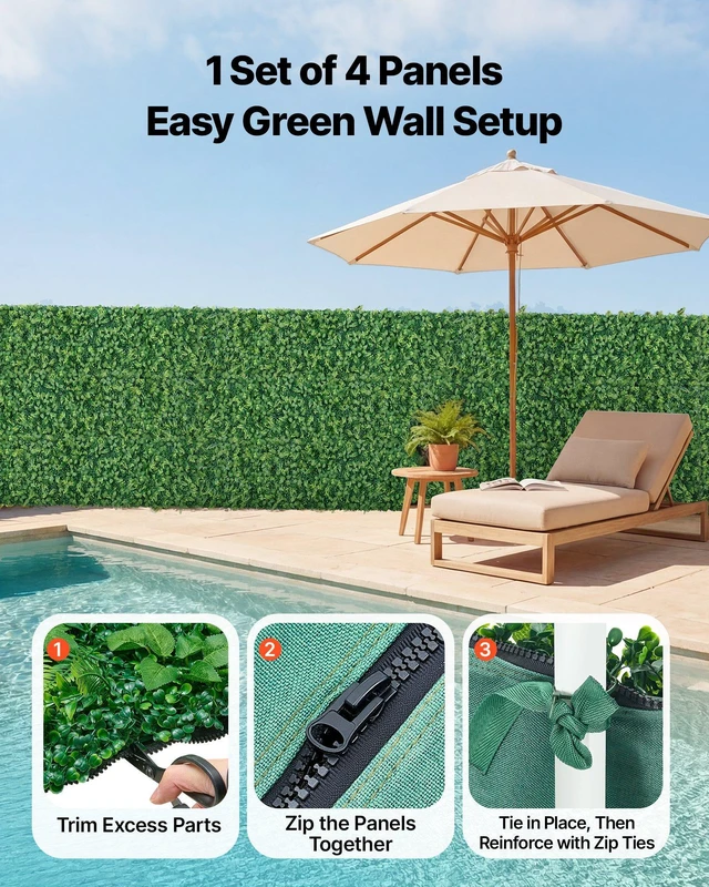 Alt view image 4 of 8 - VEVOR Artificial Plant Wall, 4 PCS, Each Panel 2 x 8 ft Artificial Boxwood Panels, Sun Protection Greenery Backdrop Privacy Hedge Fence, Fake Grass Screen for Wedding, Indoor, Outdoor Garden, Backyard