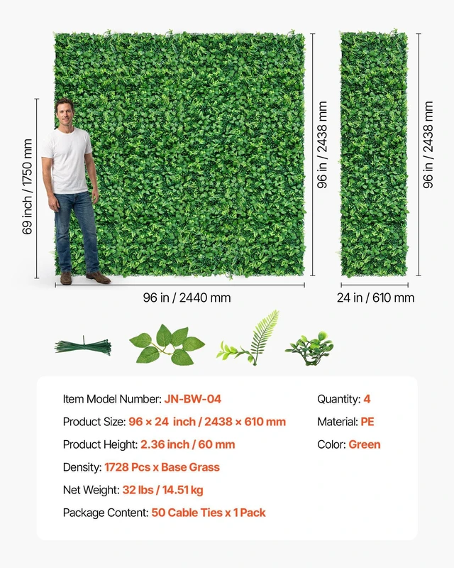 Alt view image 7 of 8 - VEVOR Artificial Plant Wall, 4 PCS, Each Panel 2 x 8 ft Artificial Boxwood Panels, Sun Protection Greenery Backdrop Privacy Hedge Fence, Fake Grass Screen for Wedding, Indoor, Outdoor Garden, Backyard