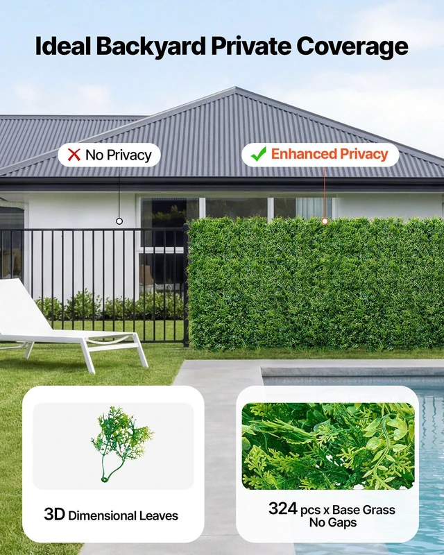 Alt view image 3 of 8 - VEVOR Artificial Plant Wall, 12PCS 20 x 20 in Artificial Boxwood Panels, Sun Protection Greenery Backdrop Privacy Hedge Fence, Fake Grass Screen for Wedding, Indoor, Outdoor Garden, Backyard