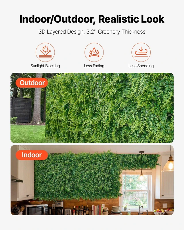 Alt view image 5 of 8 - VEVOR Artificial Plant Wall, 12PCS 20 x 20 in Artificial Boxwood Panels, Sun Protection Greenery Backdrop Privacy Hedge Fence, Fake Grass Screen for Wedding, Indoor, Outdoor Garden, Backyard