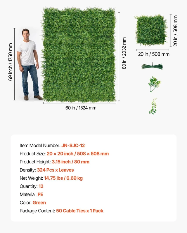 Alt view image 7 of 8 - VEVOR Artificial Plant Wall, 12PCS 20 x 20 in Artificial Boxwood Panels, Sun Protection Greenery Backdrop Privacy Hedge Fence, Fake Grass Screen for Wedding, Indoor, Outdoor Garden, Backyard