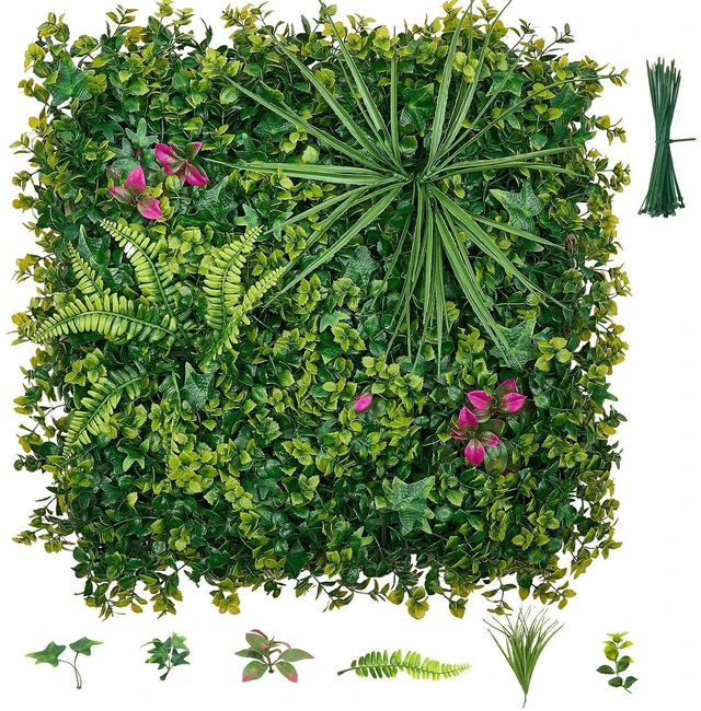 Main image of VEVOR Artificial Plant Wall, 16PCS 20 x 20 in Artificial Boxwood Panels, Greenery Backdrop Privacy Hedge Fence with Sun Protection, Fake Grass Wall Screen for Wedding, Indoor, Outdoor Garden, Backyard