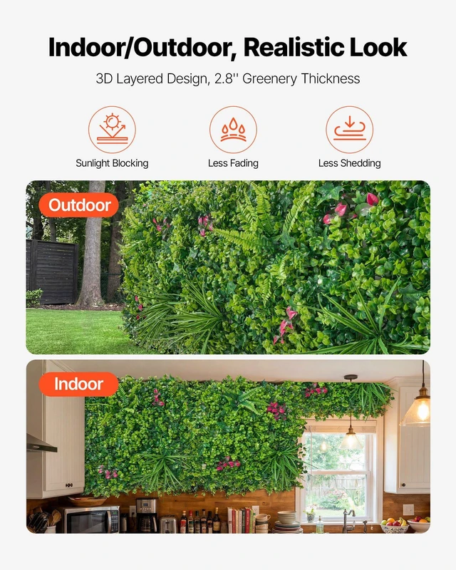 Alt view image 5 of 8 - VEVOR Artificial Plant Wall, 16PCS 20 x 20 in Artificial Boxwood Panels, Greenery Backdrop Privacy Hedge Fence with Sun Protection, Fake Grass Wall Screen for Wedding, Indoor, Outdoor Garden, Backyard