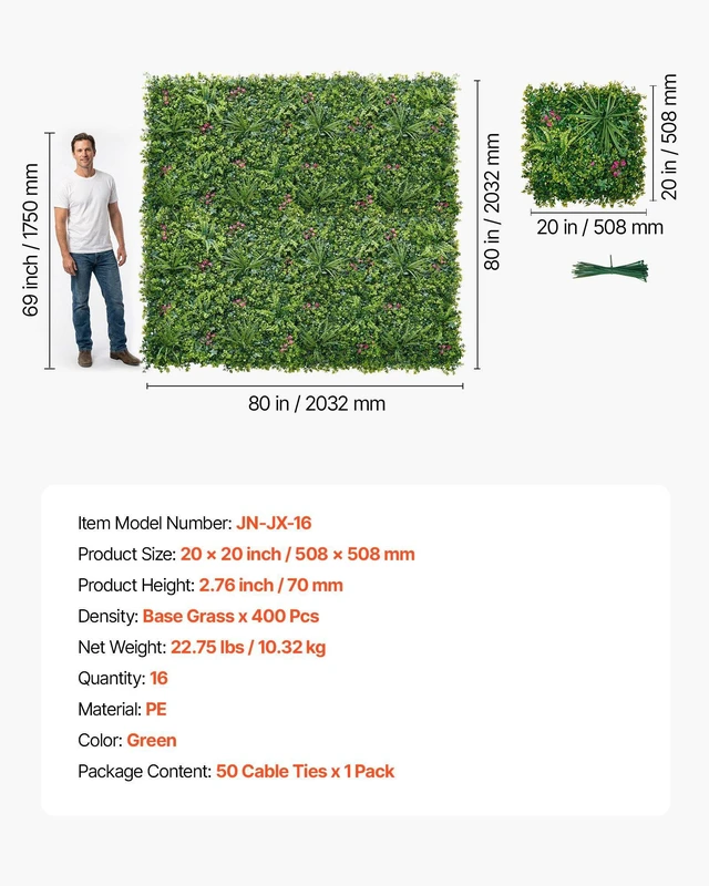 Alt view image 7 of 8 - VEVOR Artificial Plant Wall, 16PCS 20 x 20 in Artificial Boxwood Panels, Greenery Backdrop Privacy Hedge Fence with Sun Protection, Fake Grass Wall Screen for Wedding, Indoor, Outdoor Garden, Backyard