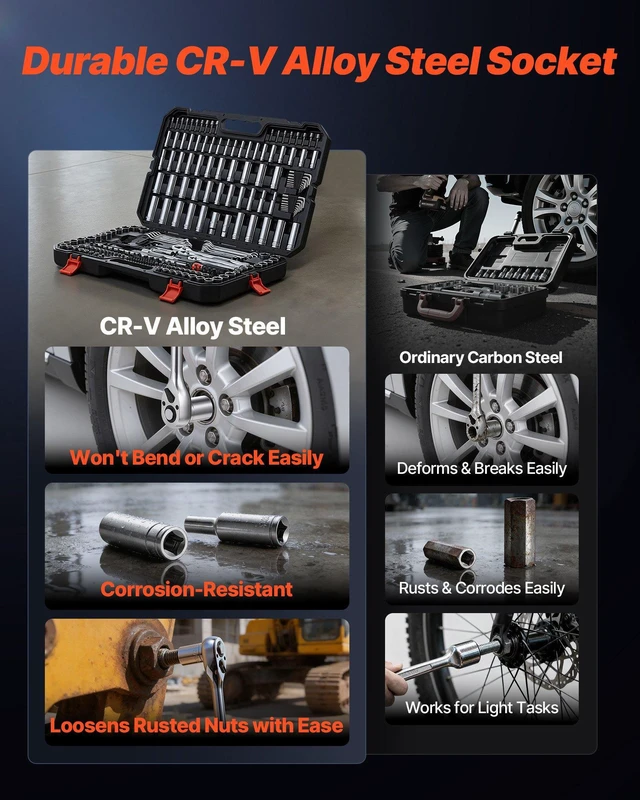 Alt view image 2 of 8 - VEVOR Mechanics Tool Set, 253-Piece Mechanic Tool Kit, 1/4 in, 3/8 in, and 1/2 in Drive, SAE and Metric Socket Set, Wrenches, Screwdriver Bits, Accessories, and Storage Case, for Automotive Repair