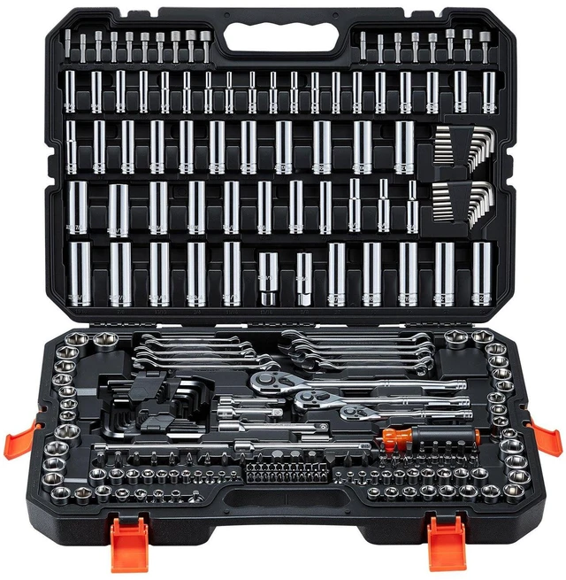 Main image of VEVOR Mechanics Tool Set, 253-Piece Mechanic Tool Kit, 1/4 in, 3/8 in, and 1/2 in Drive, SAE and Metric Socket Set, Wrenches, Screwdriver Bits, Accessories, and Storage Case, for Automotive Repair