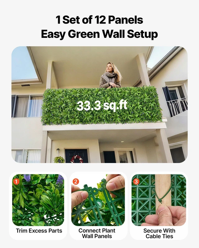 Alt view image 4 of 8 - VEVOR Artificial Plant Wall, 40 x 120 in Artificial Boxwood Panels, Sun Protection Greenery Backdrop Privacy Hedge Fence, Fake Grass Screen for Wedding, Indoor, Outdoor Garden, Backyard (1 PC)