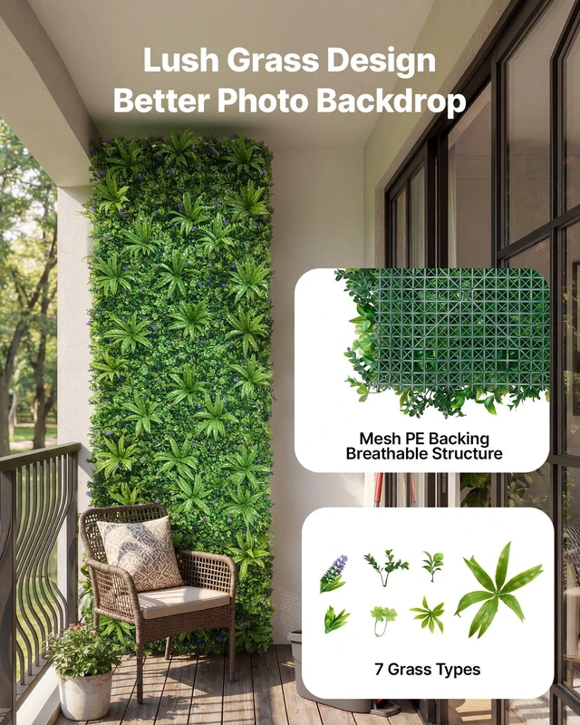 Alt view image 3 of 8 - VEVOR Artificial Plant Wall, 40 x 120 in Artificial Boxwood Panels, Sun Protection Greenery Backdrop Privacy Hedge Fence, Fake Grass Screen for Wedding, Indoor, Outdoor Garden, Backyard (1 PC)
