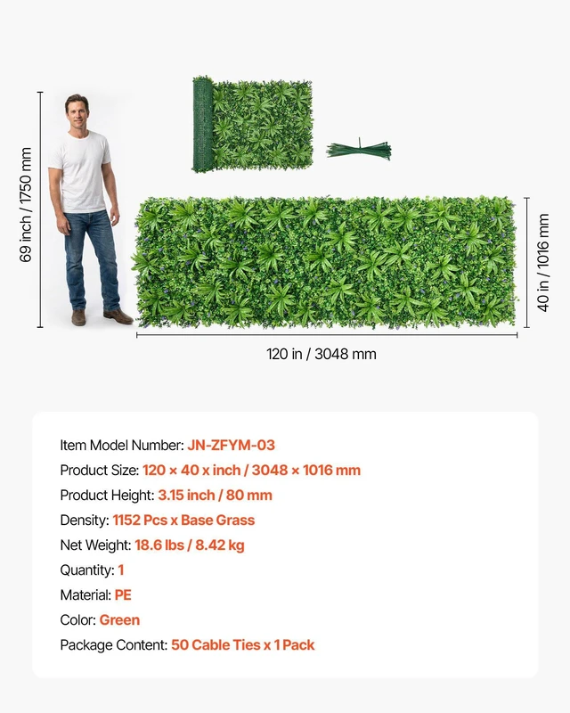 Alt view image 7 of 8 - VEVOR Artificial Plant Wall, 40 x 120 in Artificial Boxwood Panels, Sun Protection Greenery Backdrop Privacy Hedge Fence, Fake Grass Screen for Wedding, Indoor, Outdoor Garden, Backyard (1 PC)