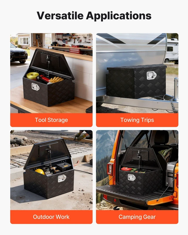 Alt view image 6 of 8 - VEVOR Trailer Tongue Box, 26" x 13" x 12" Aluminum Trailer Tongue Tool Box, Heavy Duty Storage Organizer with Lock and Keys, Utility Tool Chest for Pickup Truck Bed, RV, SUV, Off-Road Vehicle, Black