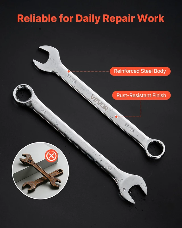 Alt view image 5 of 8 - VEVOR Combination Wrench Set, 42-Piece SAE and Metric, 12-Point Box End and 15° Angled Open End Combination Wrenches with Roll Up Pouch, Carbon Steel, for General Household and Automotive Repairs