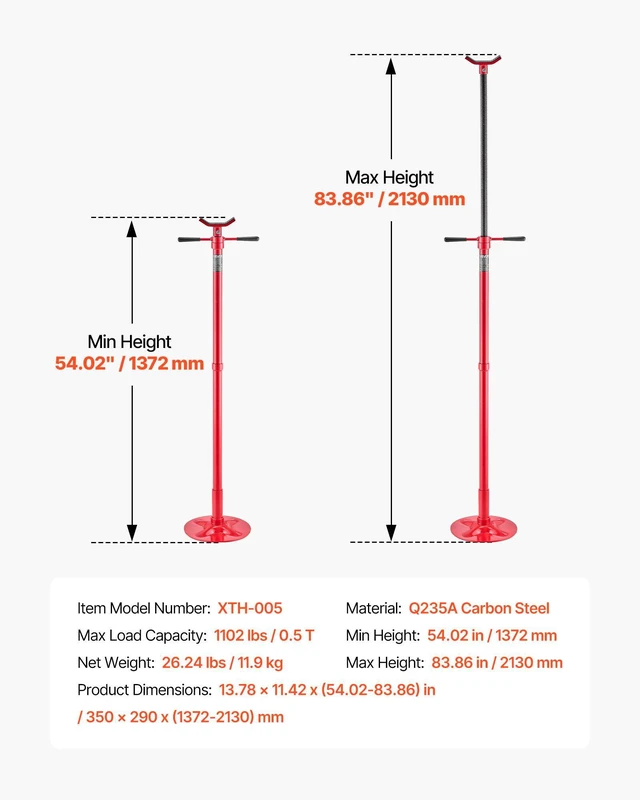 Alt view image 7 of 8 - VEVOR Underhoist Support Stand, 1/2 Ton (1102 lbs) Capacity Under Hoist Jack Stand, Lifting from 54.02" to 83.86", Bearing Mounted Spin Handle, Self-Locking Threaded Screw, Support Vehicle Components