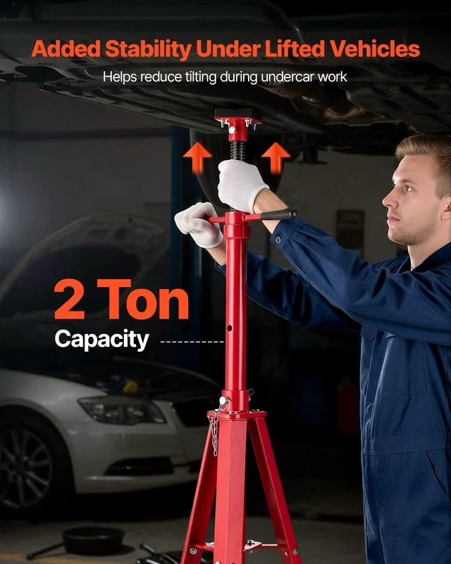 Alt view image 2 of 8 - VEVOR Under Hoist Tripod Stand, 2 Ton (4409 lbs) Capacity High Lift Jack Stand Reach Underhoist Support, Lifting from 47.24" to 84.65", 4-Level Adjustable Height, Heavy Duty Carbon Steel for Car Lift