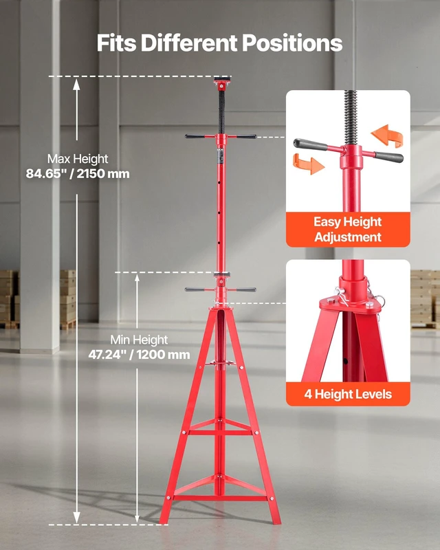 Alt view image 3 of 8 - VEVOR Under Hoist Tripod Stand, 2 Ton (4409 lbs) Capacity High Lift Jack Stand Reach Underhoist Support, Lifting from 47.24" to 84.65", 4-Level Adjustable Height, Heavy Duty Carbon Steel for Car Lift
