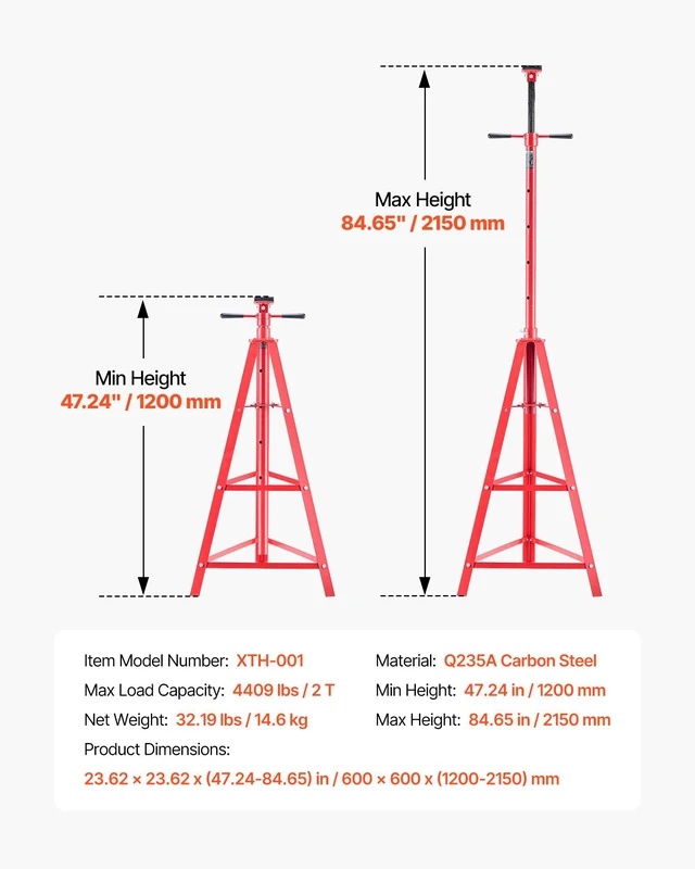 Alt view image 7 of 8 - VEVOR Under Hoist Tripod Stand, 2 Ton (4409 lbs) Capacity High Lift Jack Stand Reach Underhoist Support, Lifting from 47.24" to 84.65", 4-Level Adjustable Height, Heavy Duty Carbon Steel for Car Lift