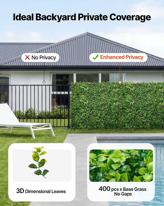 Alt view image 3 of 8 - VEVOR Artificial Plant Wall, 12PCS 20 x 20 in Artificial Boxwood Panels, Greenery Backdrop Privacy Hedge Fence with Sun Protection, Fake Grass Wall Screen for Wedding, Indoor, Outdoor Garden, Backyard