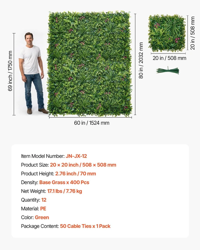 Alt view image 7 of 8 - VEVOR Artificial Plant Wall, 12PCS 20 x 20 in Artificial Boxwood Panels, Greenery Backdrop Privacy Hedge Fence with Sun Protection, Fake Grass Wall Screen for Wedding, Indoor, Outdoor Garden, Backyard