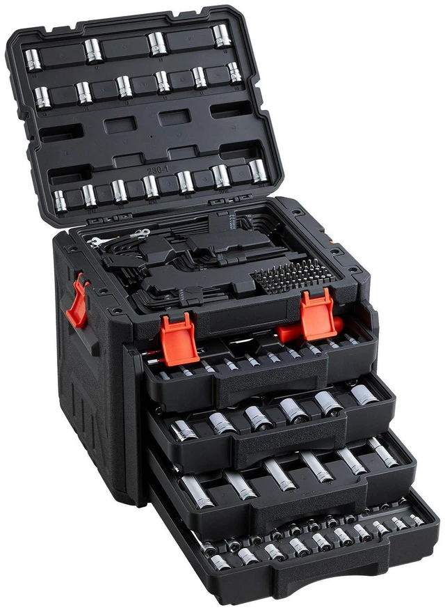 Main image of VEVOR Mechanics Tool Set, 230-Piece Mechanic Tool Kit, 1/4 in, 3/8 in, and 1/2 in Drive, SAE and Metric Socket Set, Wrenches, Screwdriver Bits, Accessories, and Storage Case, for Automotive Repair