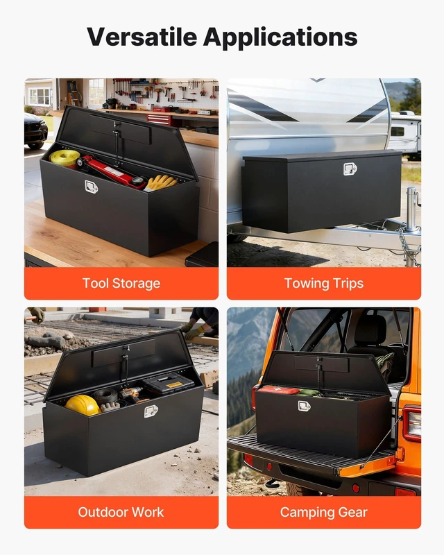 Alt view image 6 of 8 - VEVOR Trailer Tongue Box, 49" x 13.9" x 18.5" Steel Trailer Tongue Tool Box, Heavy Duty Storage Organizer with Lock and Keys, Utility Tool Chest for Pickup Truck Bed, RV, SUV, Off-Road Vehicle, Black