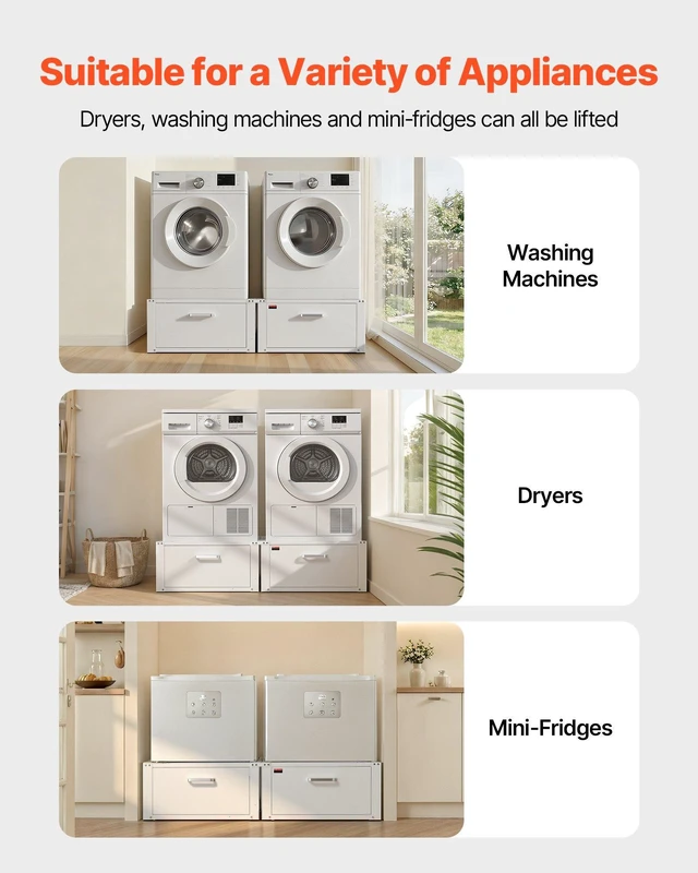 Alt view image 2 of 8 - VEVOR Laundry Pedestal, 14 in Height, Washer and Dryer Pedestals with Drawer, 700 lbs Weight Load Capacity, Non-Slip Feet, Heavy-duty Steel Washing Machine Stand Universal Fit, White, 2 Pack