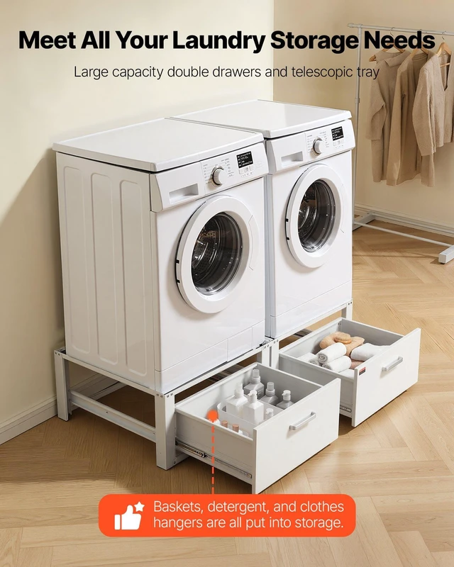 Alt view image 5 of 8 - VEVOR Laundry Pedestal, 14 in Height, Washer and Dryer Pedestals with Drawer, 700 lbs Weight Load Capacity, Non-Slip Feet, Heavy-duty Steel Washing Machine Stand Universal Fit, White, 2 Pack